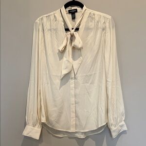 Express Cream Tie-Neck Long Sleeve Blouse